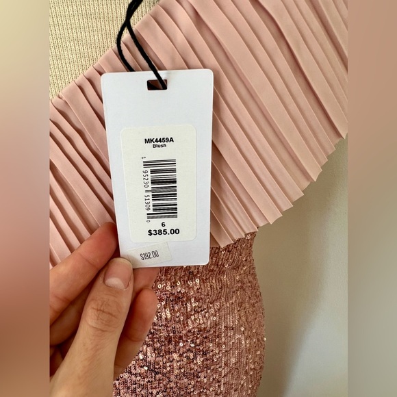 ONE33 Social - One Shoulder Pleated Taffeta Sequin Gown in Blush - Picture 5 of 5